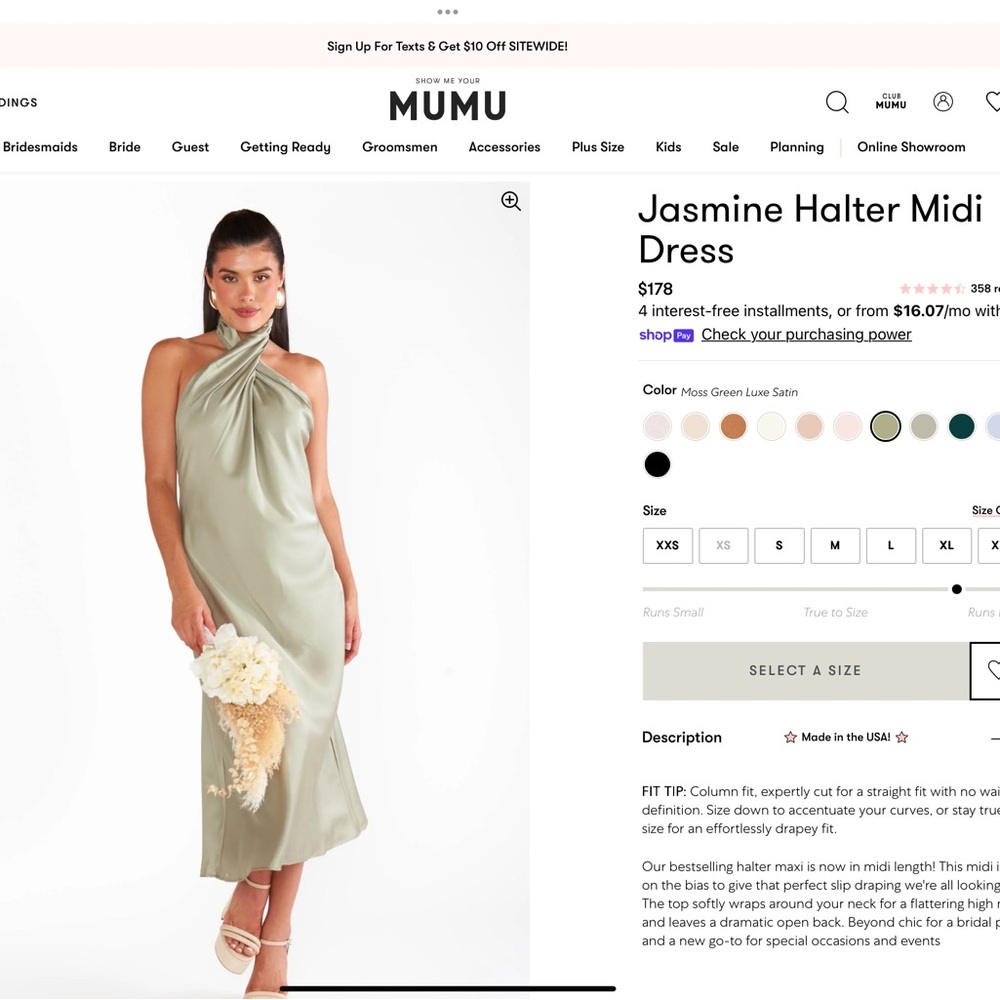 Show Me Your MuMu jasmine midi dress. NWOT 
Size M. Jade color